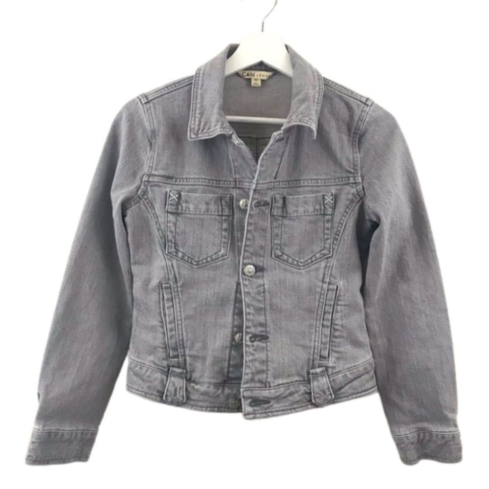 Cabi Women's Size XS Boxy Cropped Jean Jacket Gray Stretchy Denim Casual‎ Basic